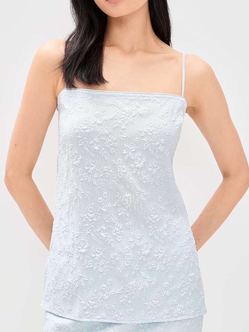 Reformation ines cami top light sky Blue jacquard textured Lace Cami Top NWT